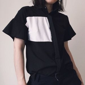 Black n white hi-low button-down top
